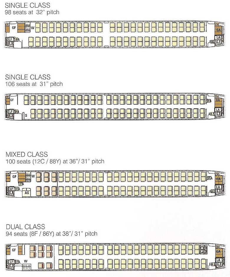 Компоновка пассажиорского салона самолета Embraer 190