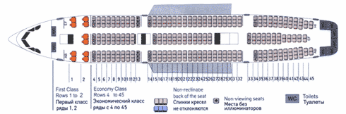Компоновка пассажиорского салона самолета Ilyushin Il-86