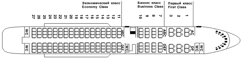 Компоновка пассажиорского салона самолета Ilyushin Il-62