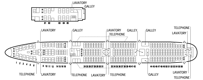 Компоновка пассажиорского салона самолета Boeing 747-400